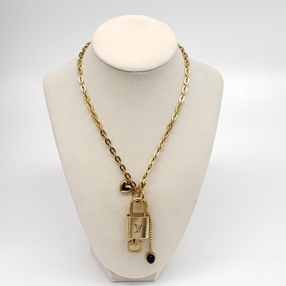 Authentic Louis Vuitton Gold Padlock with Unbranded Stainless Steel Chain - Picture 4 of 9